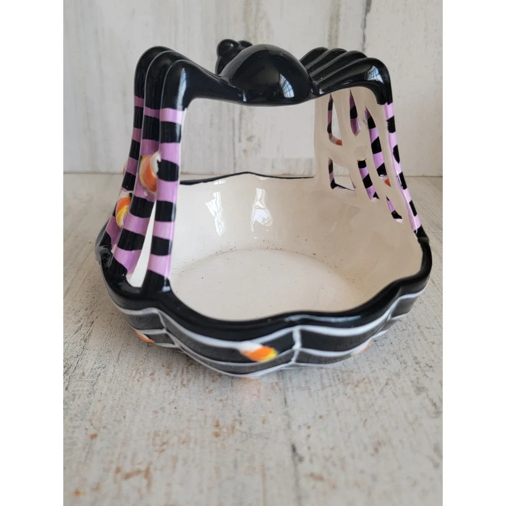 Halloween ceramic spider candy corn bowl dish spider web Unique Home decor